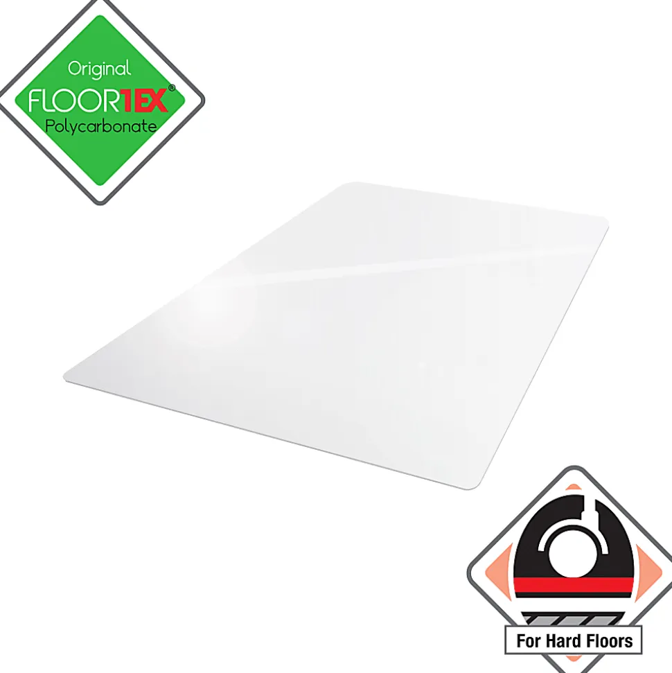 Floortex® Valuemat® Plus Polycarbonate Rectangular Chair Mat For Hard Floors , 36" x 48", Clear