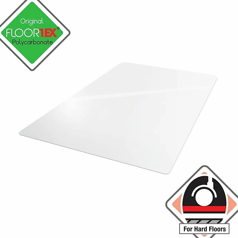 Floortex® Valuemat® Plus Polycarbonate Rectangular Chair Mat For Hard Floors , 36" x 48", Clear