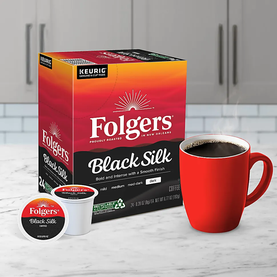 Folgers Black Silk Coffee Keurig Single Serve K-Cup Pods, Dark Roast, 24 Pods Per Pack, Case Of 4 Packs