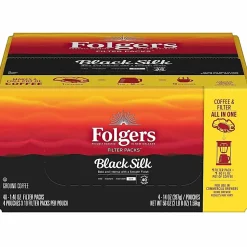 Folgers® Black Silk Coffee Single-Serve Packs, Dark Roast, 1.4 Oz Per Bag, Carton Of 40