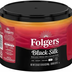 Folgers Black Silk Ground Canister Coffee, Dark Roast, Case Of 6, 24.2 Oz Per Canister