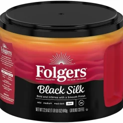 Folgers Black Silk Ground Canister Coffee, Dark Roast, Case Of 6, 24.2 Oz Per Canister