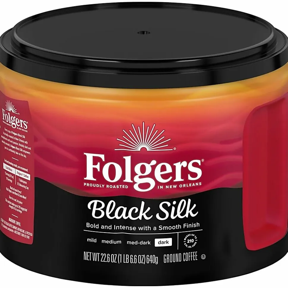 Folgers Black Silk Ground Canister Coffee, Dark Roast, Case Of 6, 24.2 Oz Per Canister