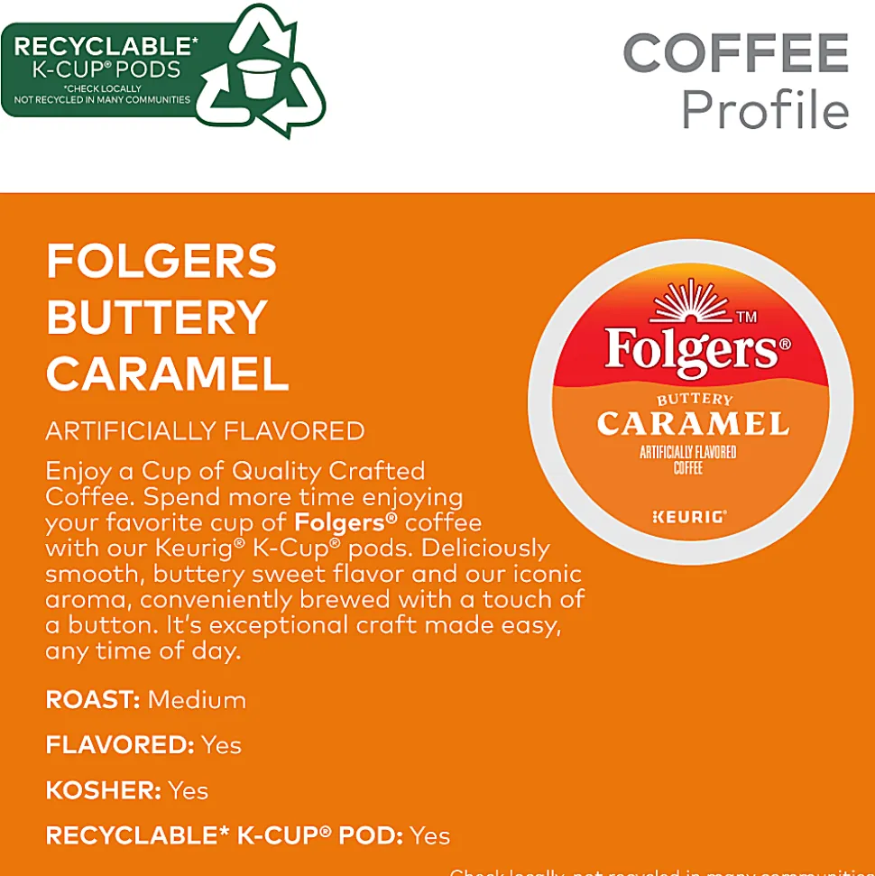 Folgers Buttery Caramel Keurig Single Serve K-Cup Pods, 24 Pods Per Pack, Case Of 4 Packs