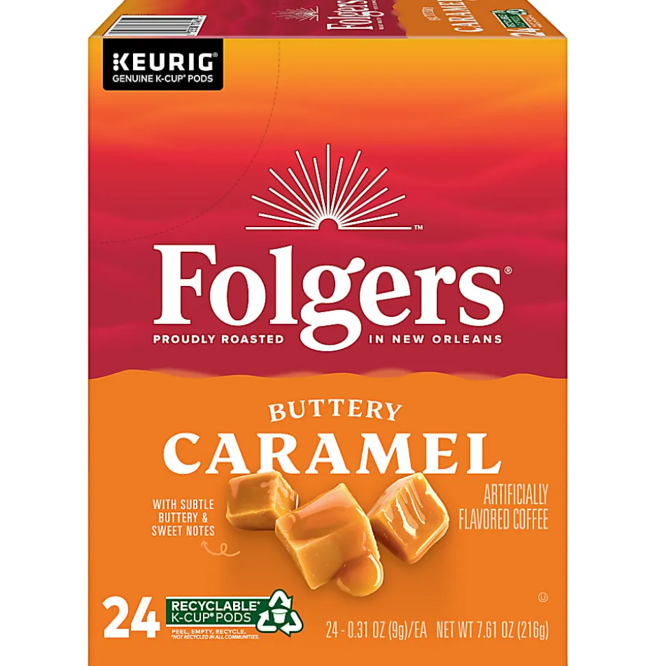 Folgers Buttery Caramel Keurig Single Serve K-Cup Pods, 24 Pods Per Pack, Case Of 4 Packs