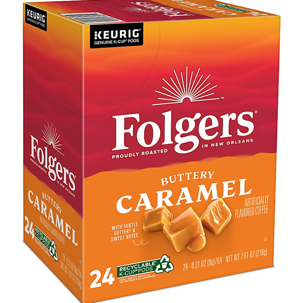 Folgers Buttery Caramel Keurig Single Serve K-Cup Pods, 24 Pods Per Pack, Case Of 4 Packs