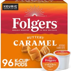 Folgers Buttery Caramel Keurig Single Serve K-Cup Pods, 24 Pods Per Pack, Case Of 4 Packs