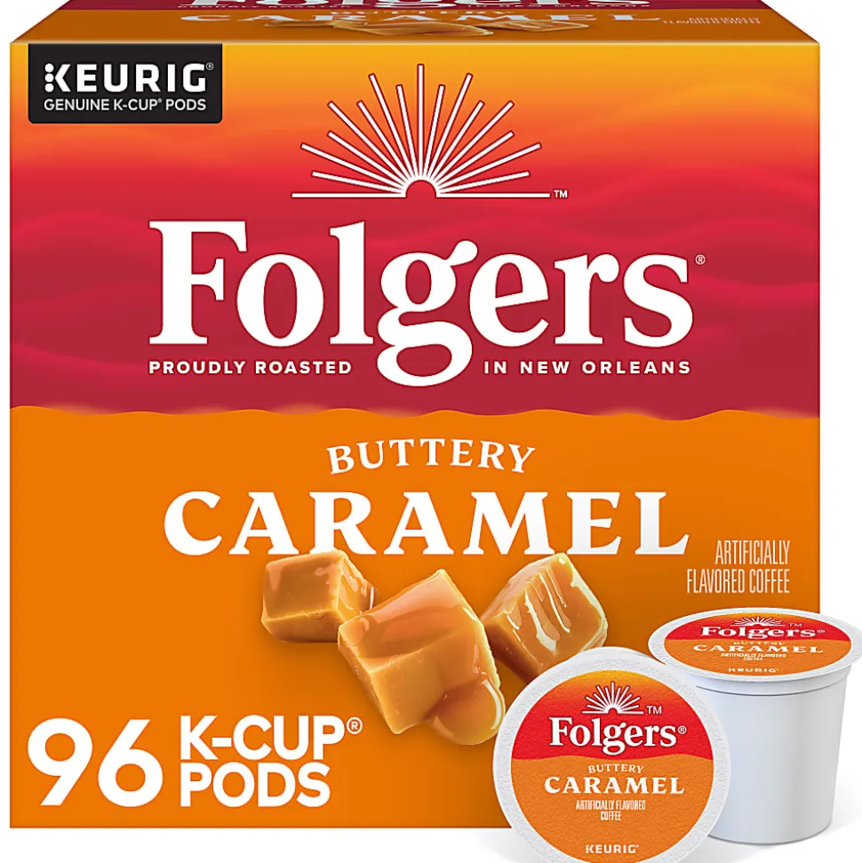 Folgers Buttery Caramel Keurig Single Serve K-Cup Pods, 24 Pods Per Pack, Case Of 4 Packs