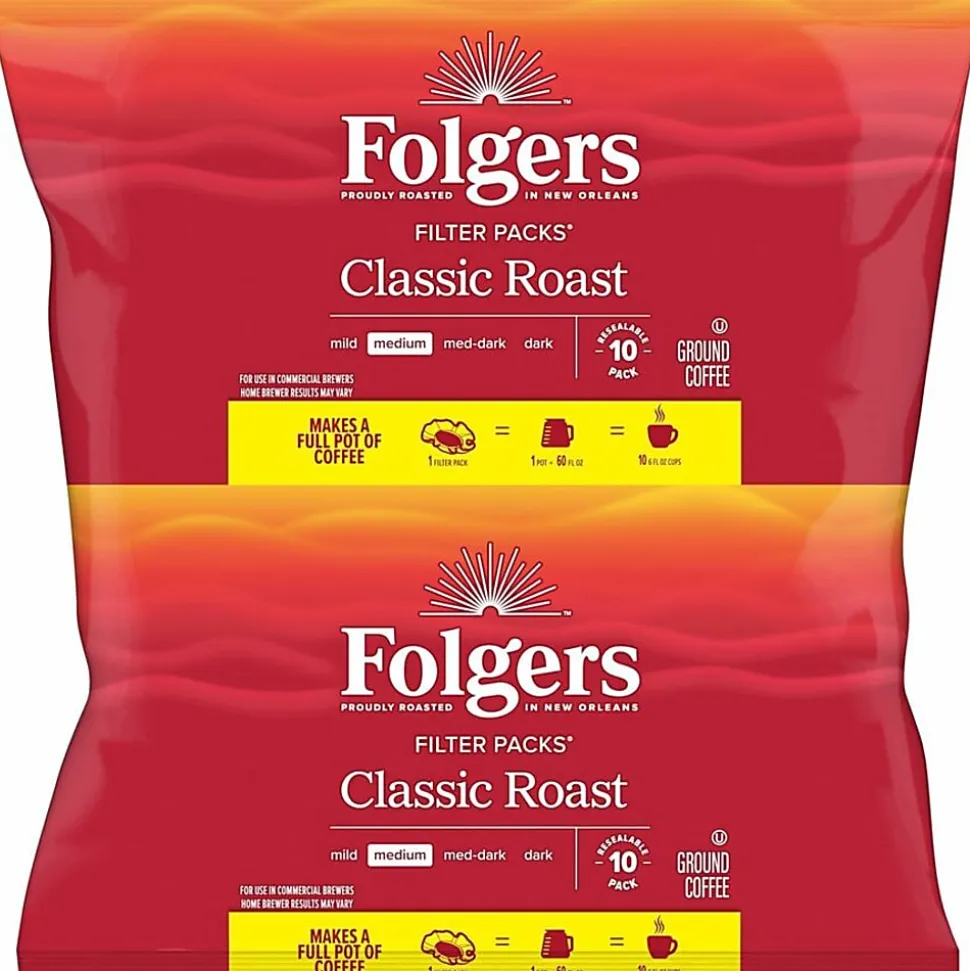 Folgers Classic Roast Coffee Filter Packs, 0.9 Oz, Box Of 40 Packs