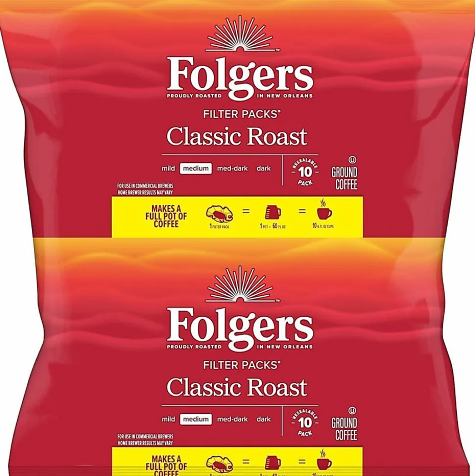 Folgers Classic Roast Coffee Filter Packs, 0.9 Oz, Box Of 160 Packs