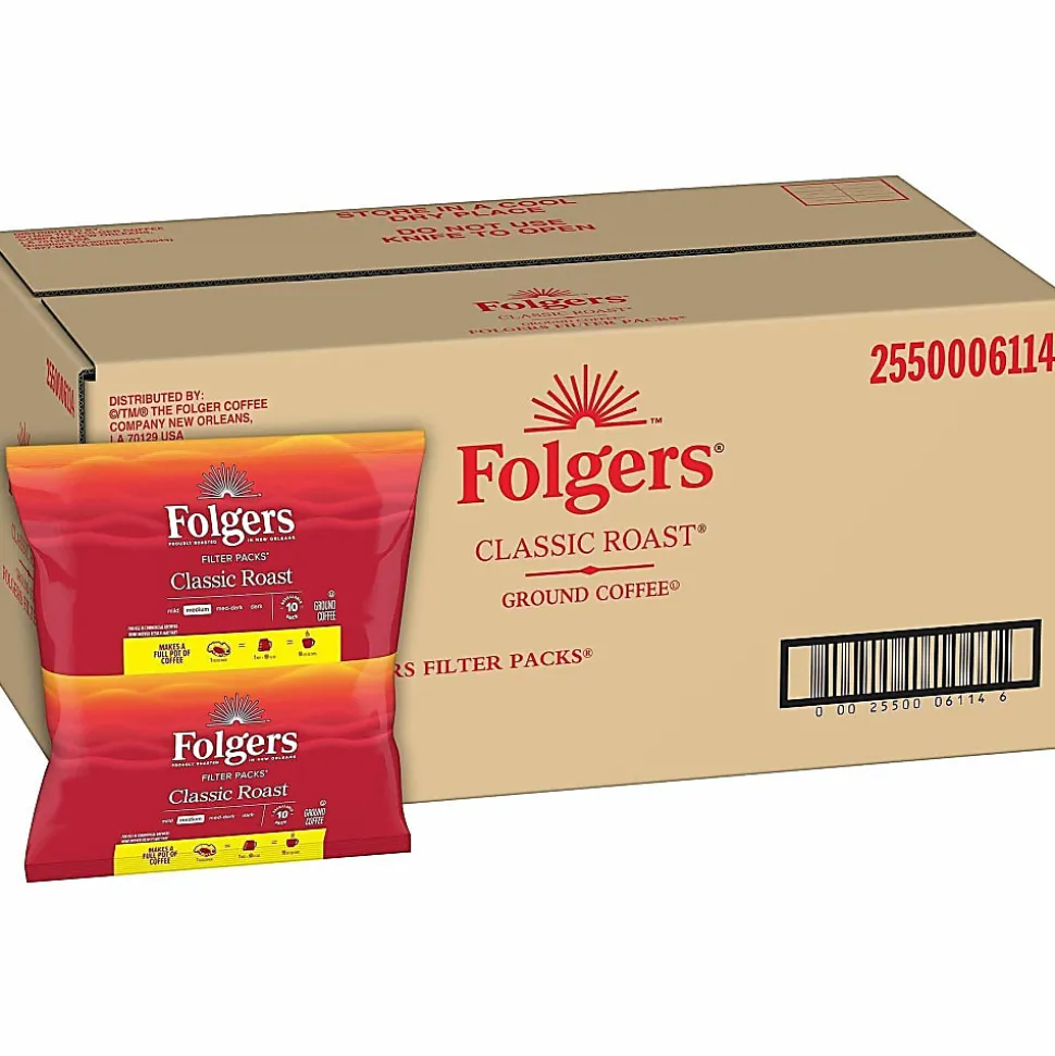Folgers Classic Roast Coffee Filter Packs, 0.9 Oz, Box Of 160 Packs