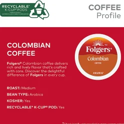 Folgers Colombian Coffee Keurig Single Serve K-Cup Pods, Medium-Dark Roast, 24 Pods Per Pack, Case Of 4 Packs