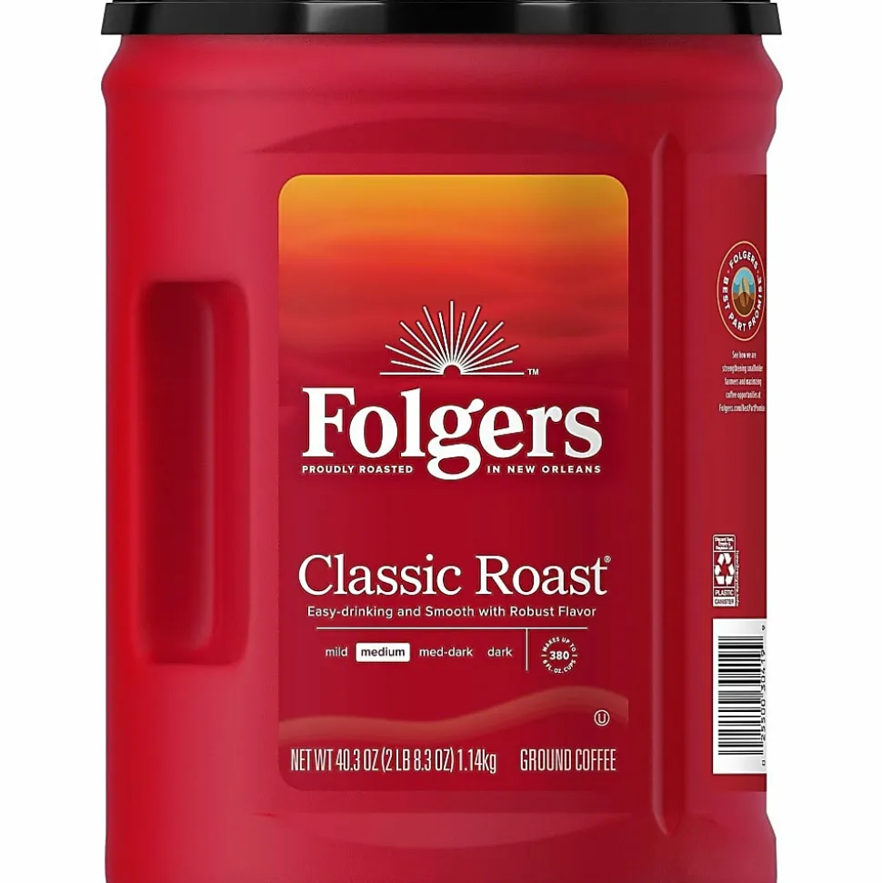 Folgers® Ground Classic Roast Coffee - Medium - 40.3 oz Per Canister - Ground - Mountain Grown, Classic Roast - Kosher/ - 35 / Pallet