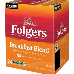Folgers® K-Cup Breakfast Blend Coffee K-Cup Pods - Compatible with Keurig K-Cup Brewer - Light/Mild - 24 K-Cup - 24 / Box