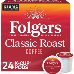 FolgersĀ® Single-Serve Coffee K-CupĀ® Pods, Classic Roast, Carton Of 24