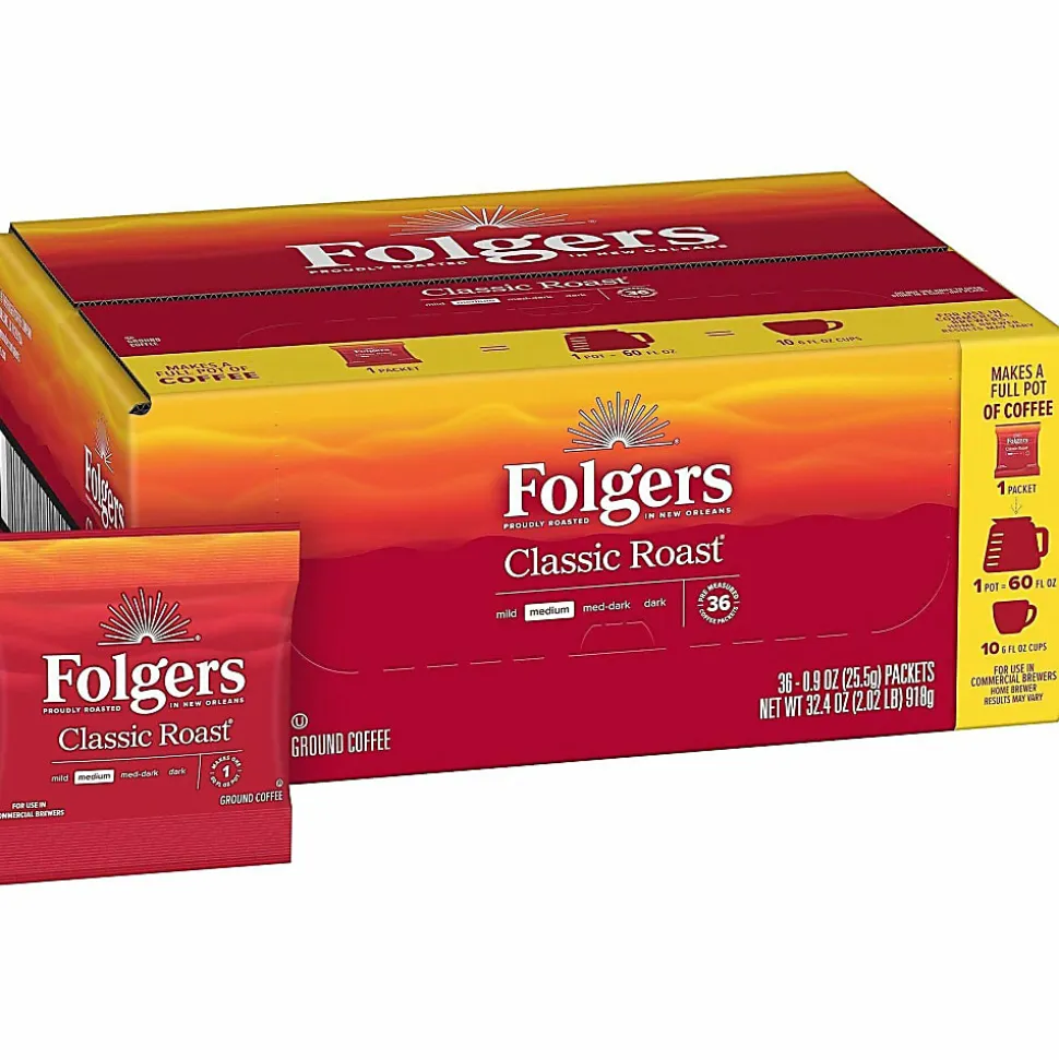 Folgers® Single-Serve Coffee Packets, Classic Roast, Carton Of 36