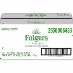 FolgersĀ® Single-Serve Coffee Packets, Classic Roast, Decaffeinated, Carton Of 42