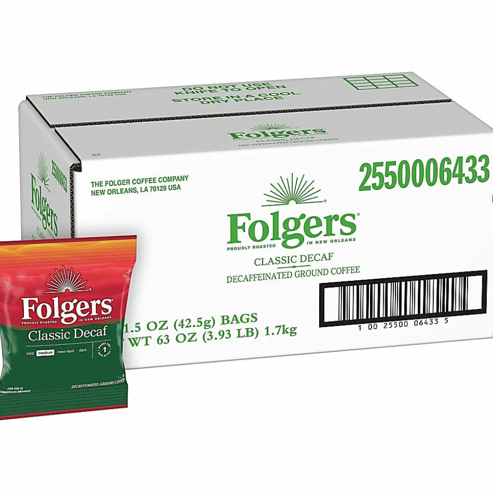 Folgers® Single-Serve Coffee Packets, Classic Roast, Decaffeinated, Carton Of 42