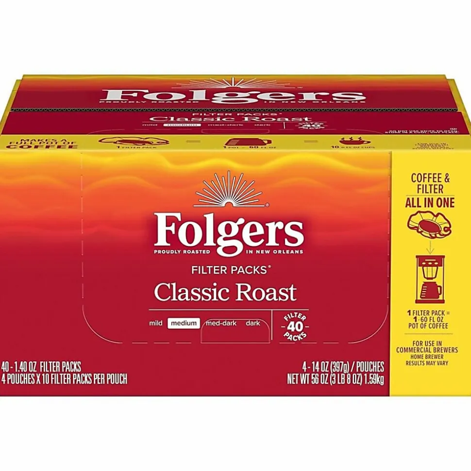 Folgers® Single-Serve Coffee Packets, Classic Roast, Carton Of 40