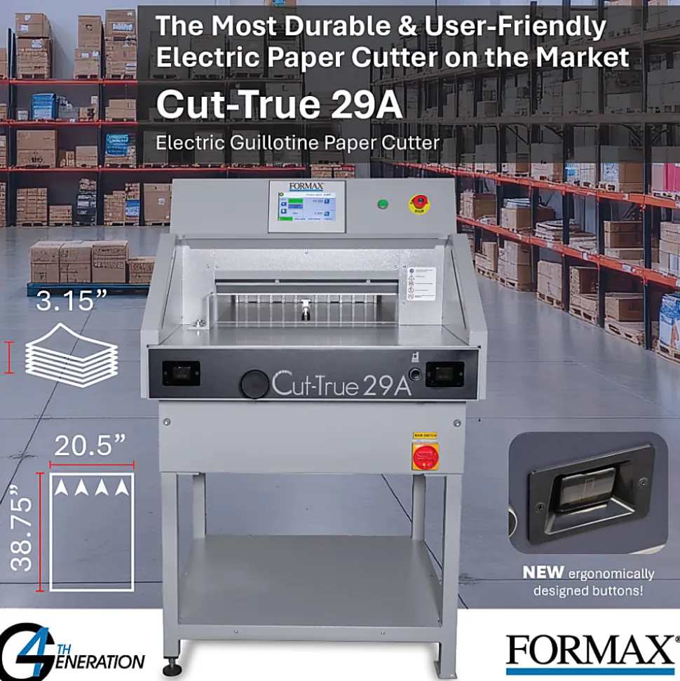 Formax Cut-True 29A Automatic Electric Guillotine Paper Cutter With LED Laser Line, 20-1/2", Gray