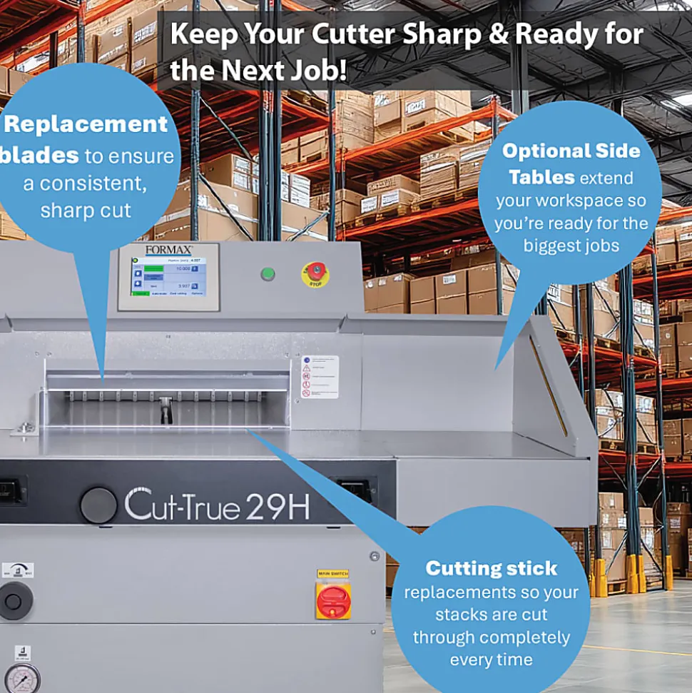 Formax Cut-True 29H Hydraulic Automatic Guillotine Paper Cutter With LED Laser Line, 20-1/2", Gray
