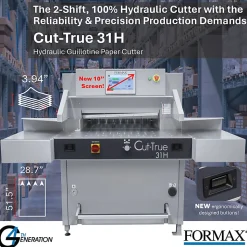 Formax Cut-True 31H Hydraulic Automatic Guillotine Paper Cutter With LED Laser Line, 28-3/4