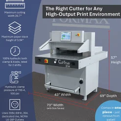 Formax Cut-True 31H Hydraulic Automatic Guillotine Paper Cutter With LED Laser Line, 28-3/4