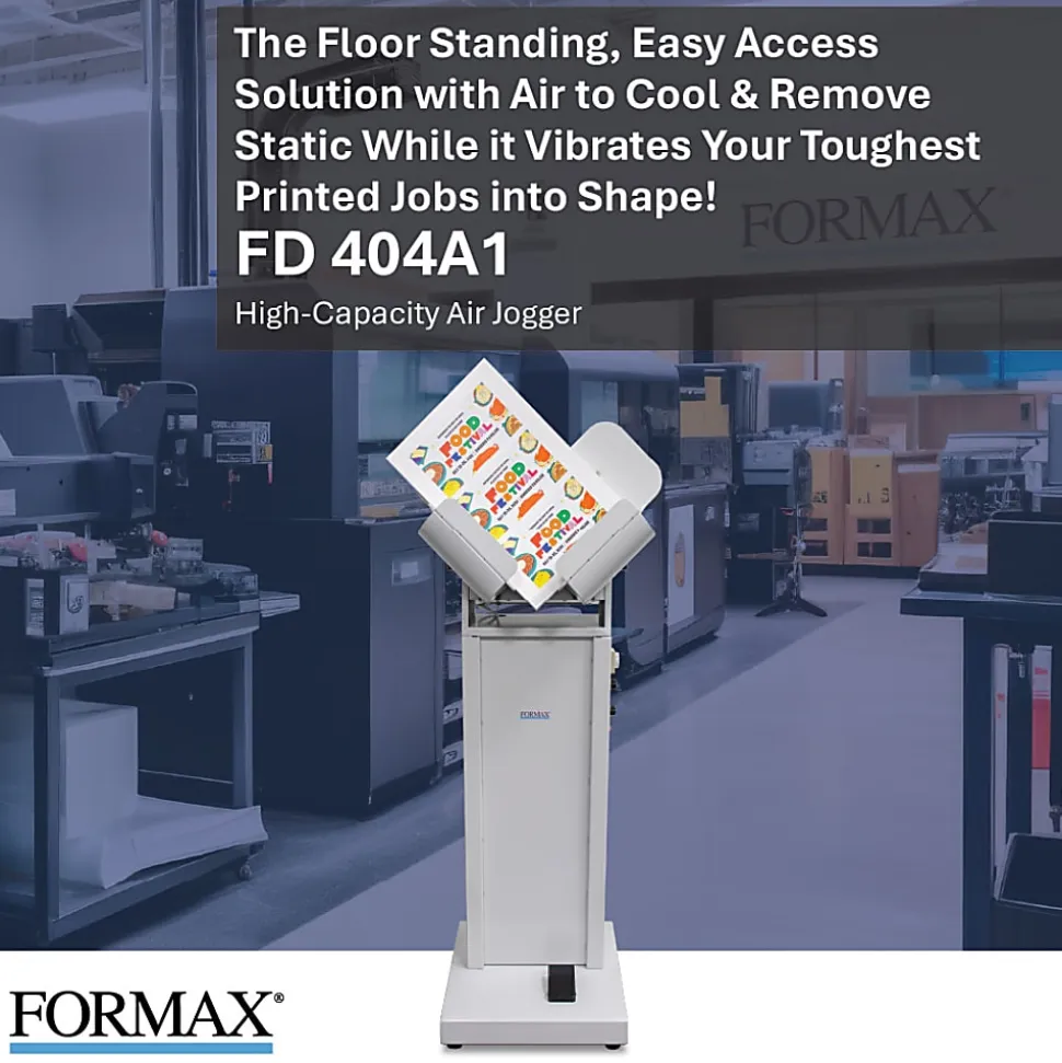 Formax FD 404A1 Single Bin Paper Jogger With Variable Air Pressure Control, 54”H x 21”W x 18”D