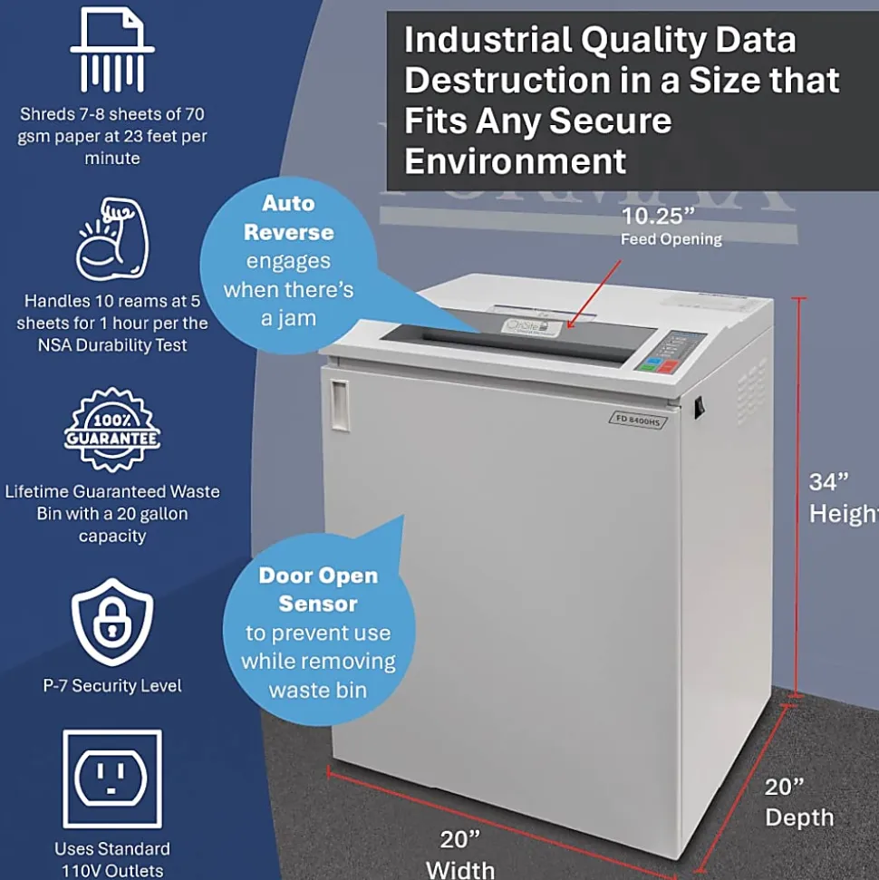 Formax FD 8400HS-1 8-Sheet High-Security Shredder, FD8400HS-1