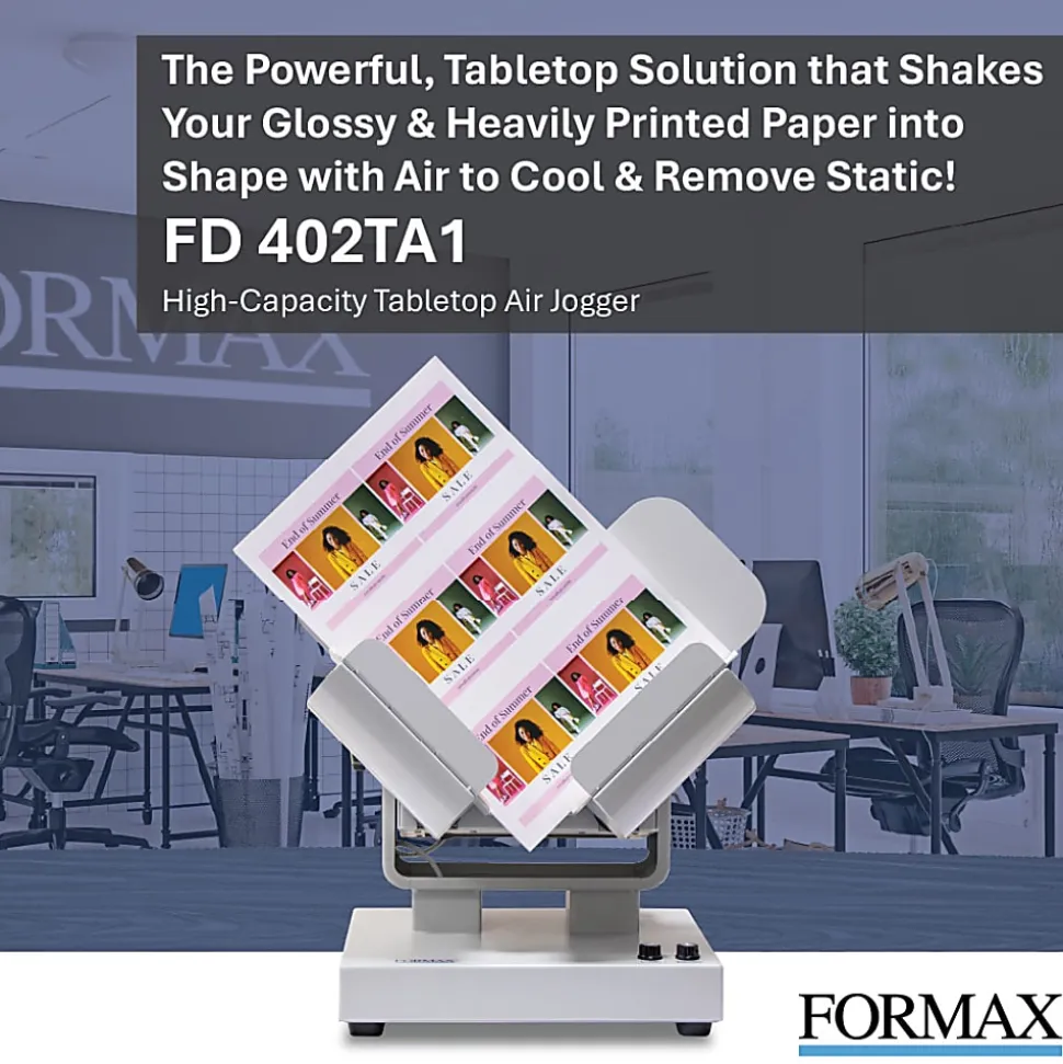 Formax FD 402TA1 Single Bin Desktop Paper Jogger With Variable Air Pressure Control, 23”H x 21”W x 15”D