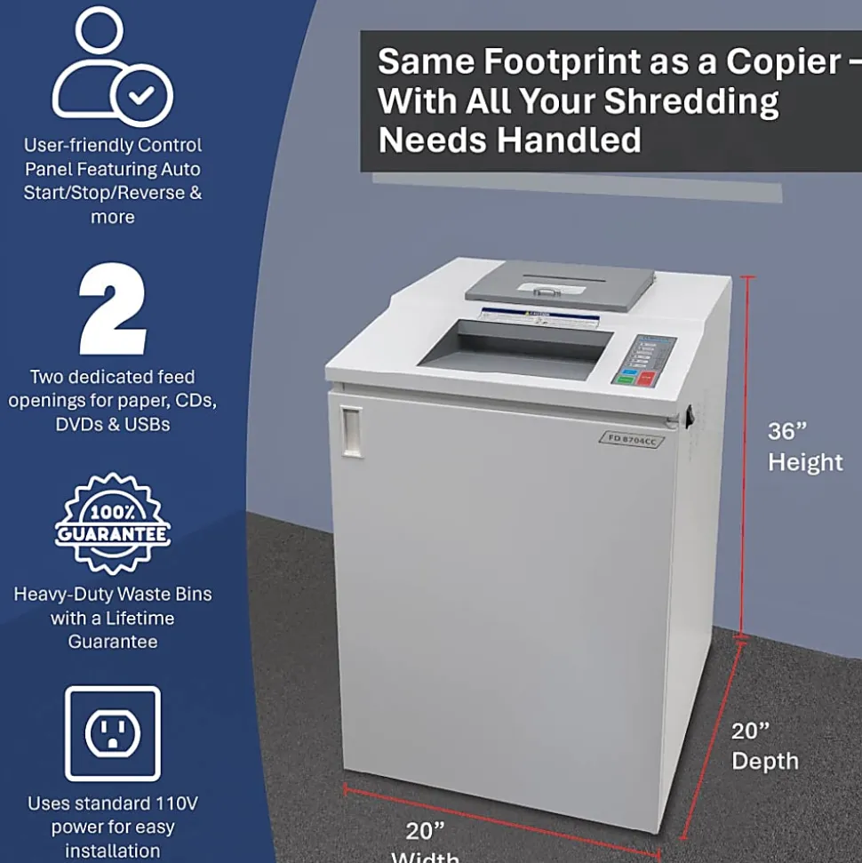 Formax OnSite FD 8704CC 45-Sheet Cross-Cut Multimedia Office Shredder, Gray