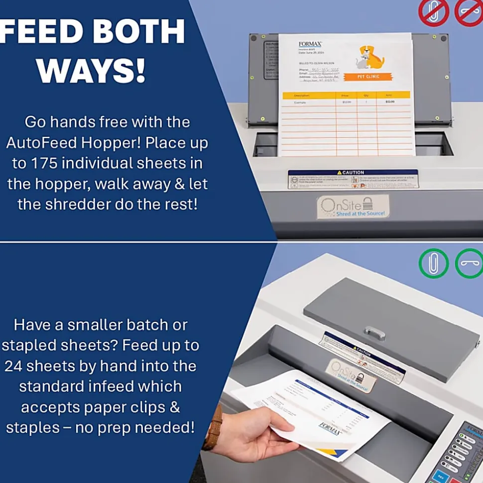 Formax OnSite 150-Sheet AutoFeed Cross-Cut Shredder, FD8502AF