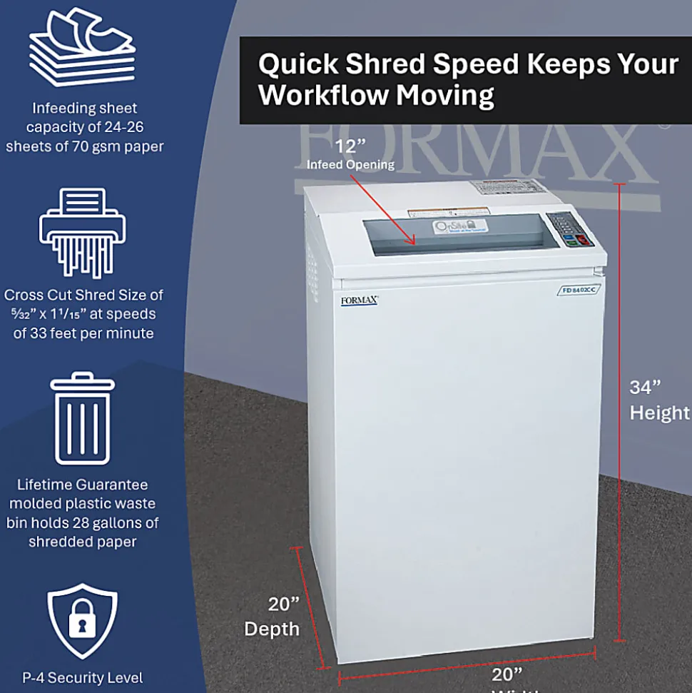 Formax OnSite 26-Sheet Cross-Cut Shredder, FD 8402CC