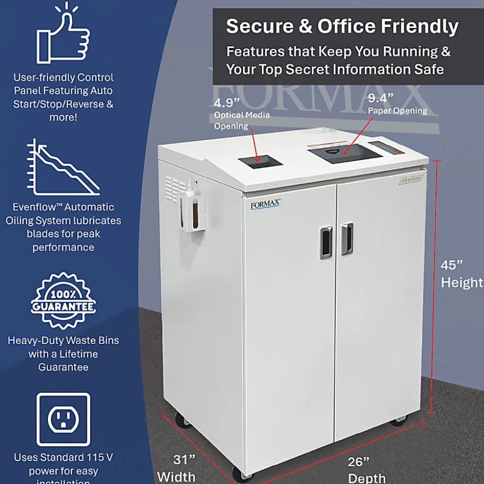 Formax 15-Sheet Combination Paper And Optical Media Shredder, FD8732HS