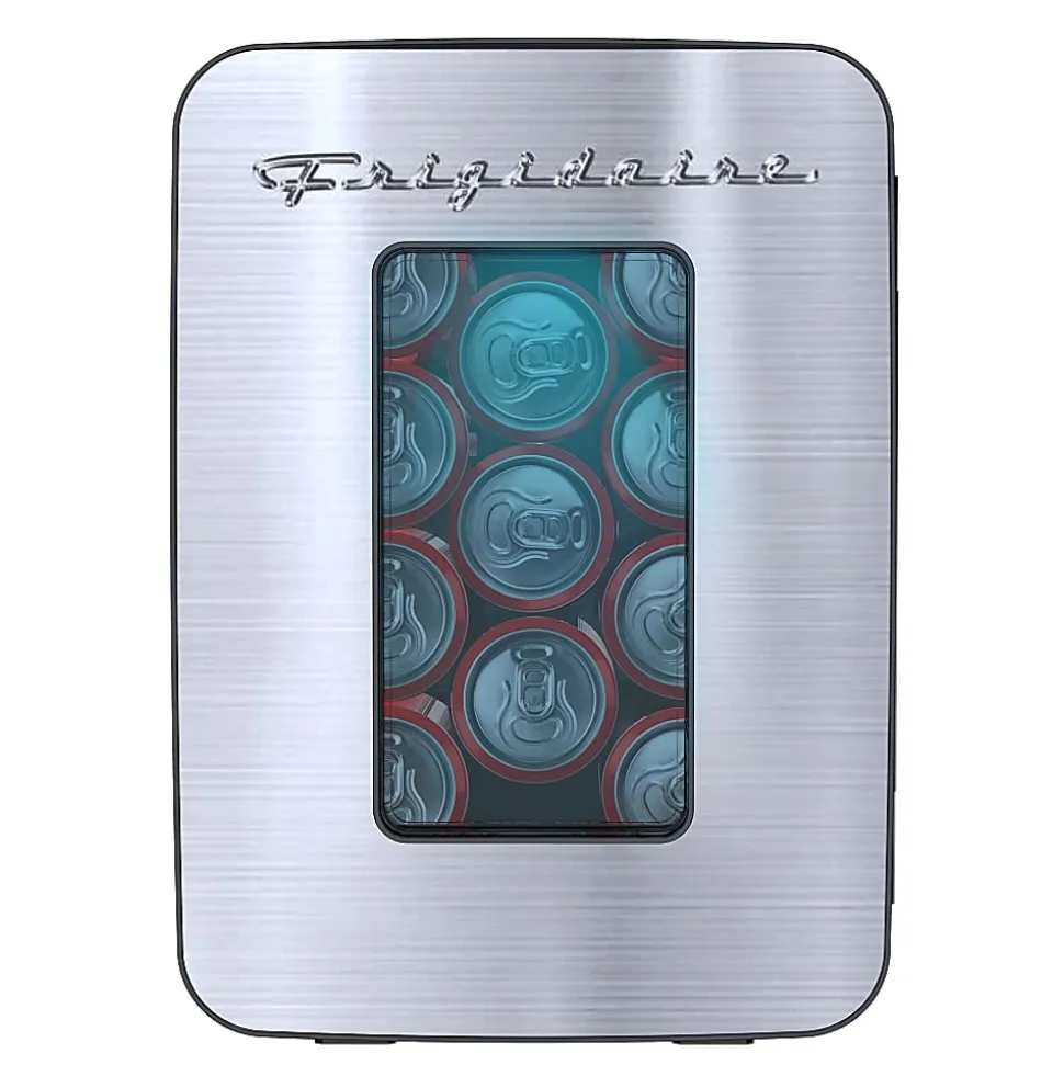 Frigidaire® 15-Can Retro Mini Beverage Fridge with Stainless Steel & Glass Door, Black, EFMIS200-SS