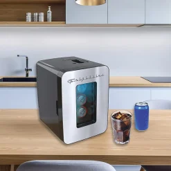 Frigidaire® 15-Can Retro Mini Beverage Fridge with Stainless Steel & Glass Door, Black, EFMIS200-SS