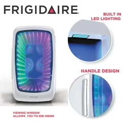 Frigidaire 0.14 Cu. Ft. 6-Can Retro Gaming Light-Up Portable Beverage Mini Fridge, White
