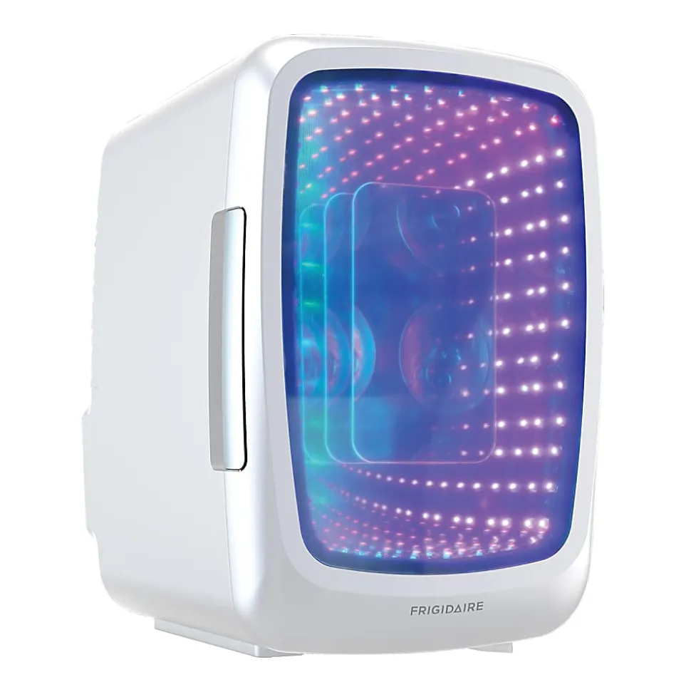 Frigidaire 0.14 Cu. Ft. 6-Can Retro Gaming Light-Up Portable Beverage Mini Fridge, White