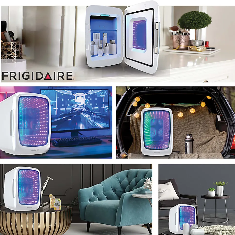 Frigidaire 0.14 Cu. Ft. 6-Can Retro Gaming Light-Up Portable Beverage Mini Fridge, White