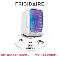 Frigidaire 0.14 Cu. Ft. 6-Can Retro Gaming Light-Up Portable Beverage Mini Fridge, White