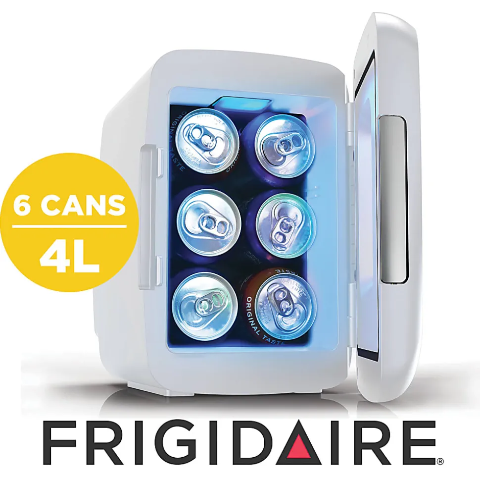 Frigidaire 0.14 Cu. Ft. 6-Can Retro Gaming Light-Up Portable Beverage Mini Fridge, White
