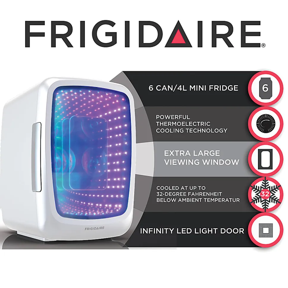 Frigidaire 0.14 Cu. Ft. 6-Can Retro Gaming Light-Up Portable Beverage Mini Fridge, White