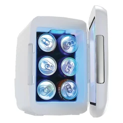 Frigidaire 0.14 Cu. Ft. 6-Can Retro Gaming Light-Up Portable Beverage Mini Fridge, White