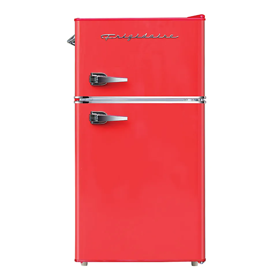 Frigidaire 2-Door Retro 3.2 cu ft Compact Bar Fridge with Freezer and Side Bottle Opener, Red