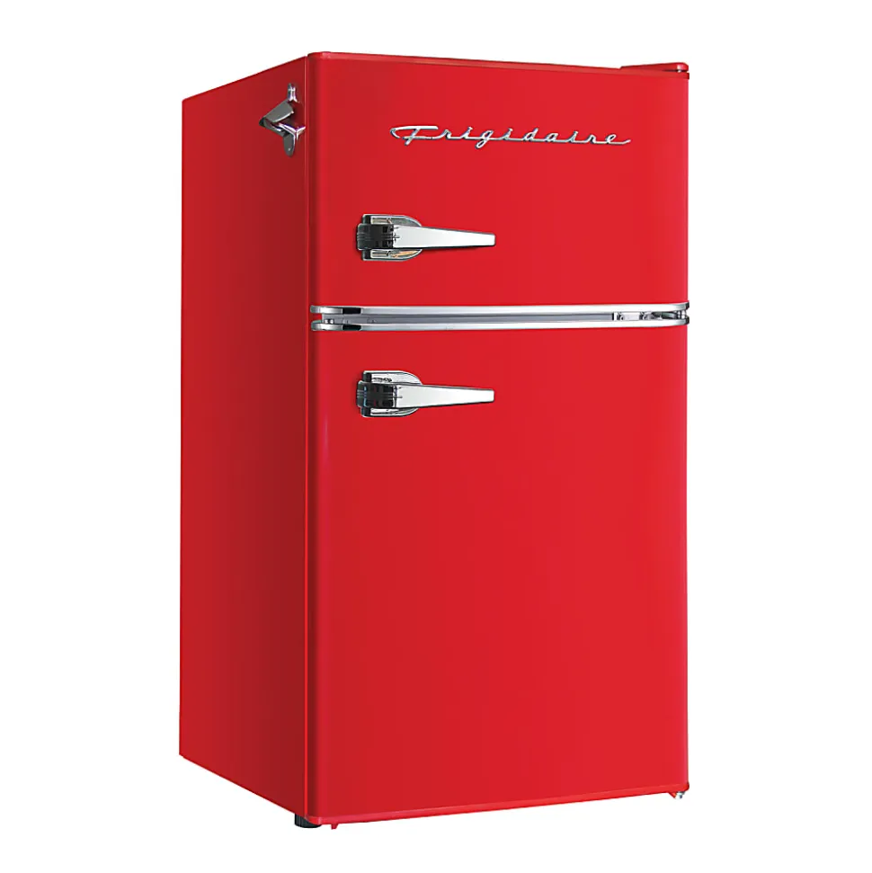 Frigidaire 2-Door Retro 3.2 cu ft Compact Bar Fridge with Freezer and Side Bottle Opener, Red