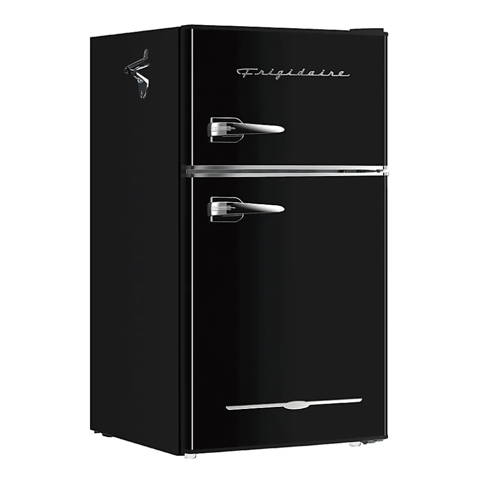 Frigidaire 2-Door Retro 3.2 cu ft Compact Bar Fridge with Freezer and Side Bottle Opener, Black