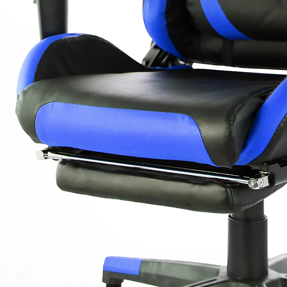GameFitz Ergonomic Faux Leather Gaming Chair, Black/Blue