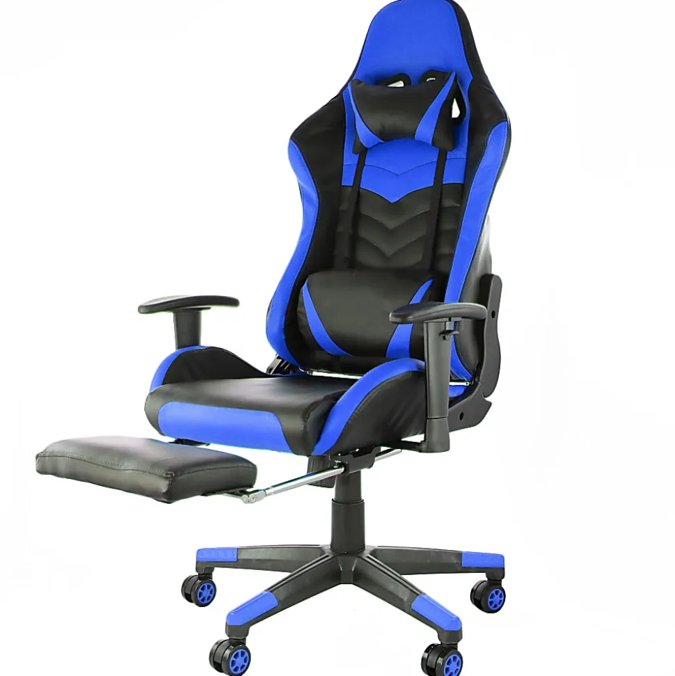 GameFitz Ergonomic Faux Leather Gaming Chair, Black/Blue