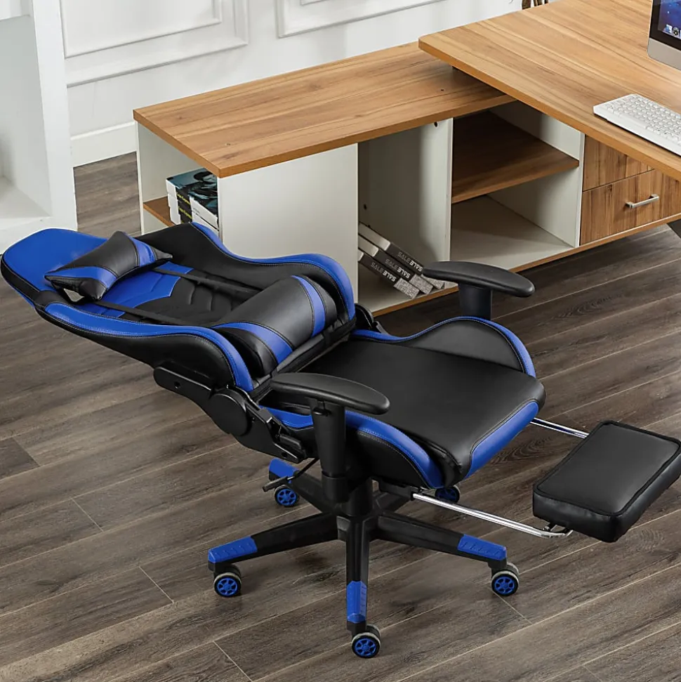 GameFitz Ergonomic Faux Leather Gaming Chair, Black/Blue