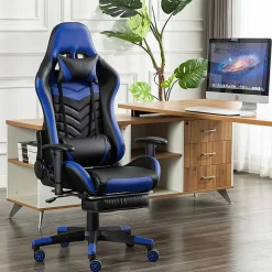 GameFitz Ergonomic Faux Leather Gaming Chair, Black/Blue